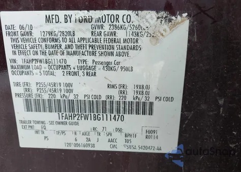 2011 Ford Taurus Limited из США, поврежденный, VIN 1FAHP2FW1BG111470